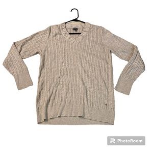 Eddie Bauer Women’s Ribbed V-Neck Knit Sweater Cream Beige Cotton Blend Size 2XL